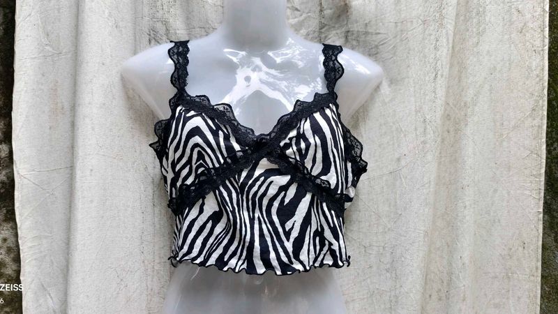 1849. Zebra Print Lace Cami Top