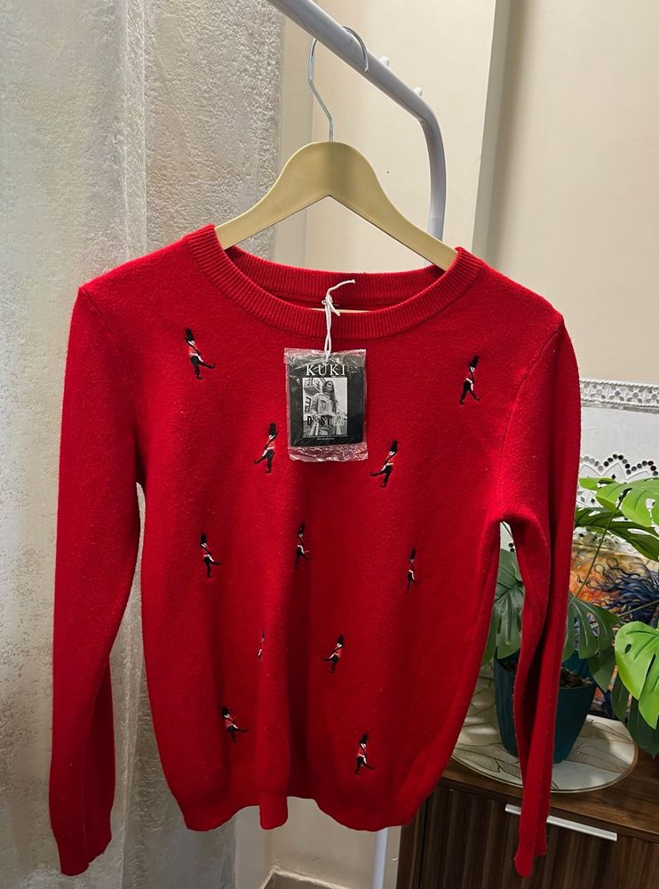 Red Embroidered Sweater