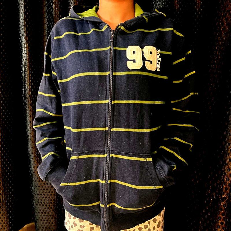 Striped Zip-Up Hoodie Freesize