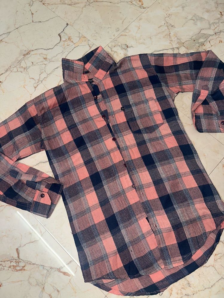 Pink &amp; Navy Plaid Flannel Shirt