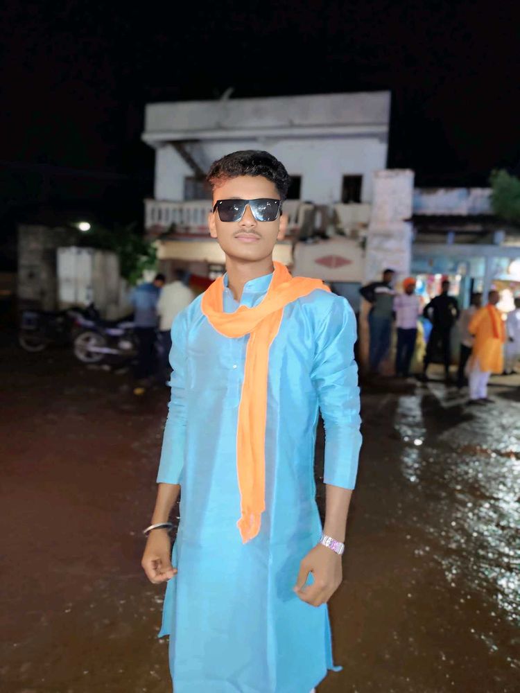 Sky Blue Kurta with Orange Scarf