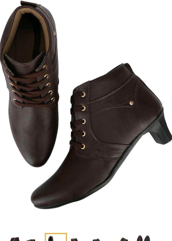 Brown Lace-Up Heel Ankle Boots