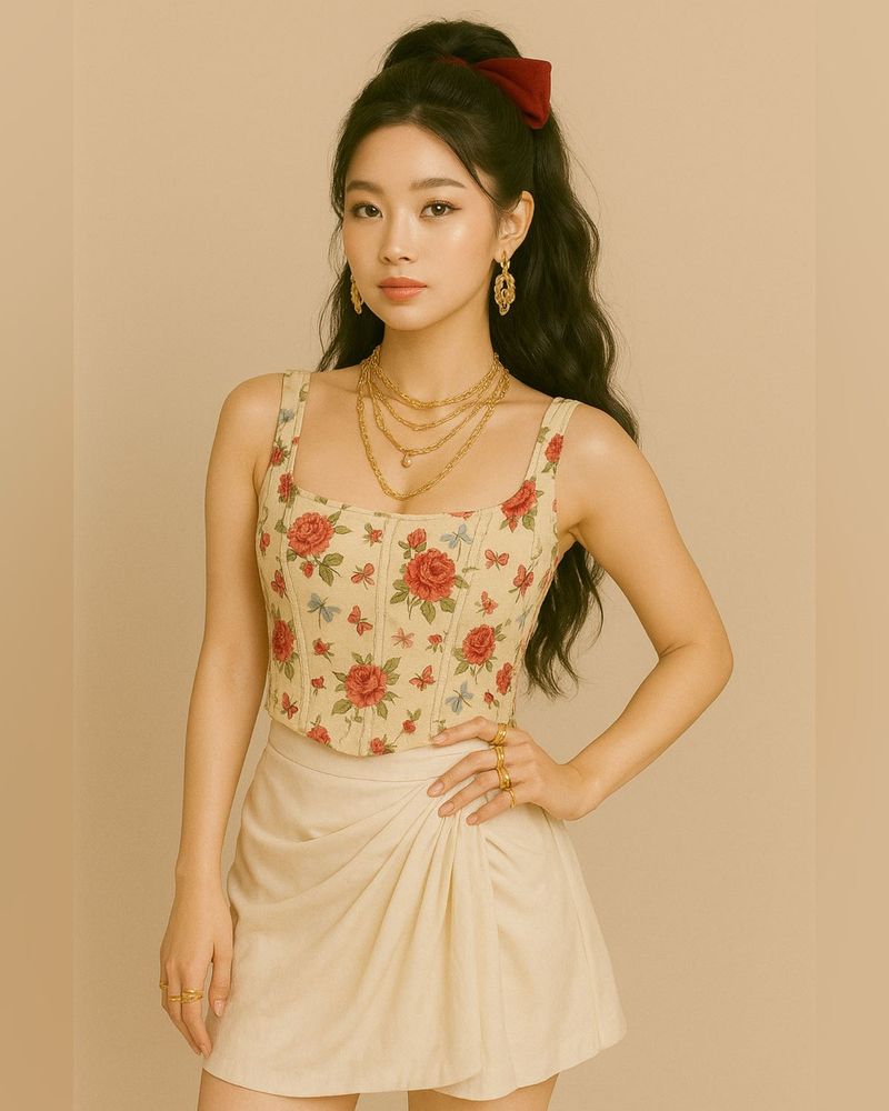 Roses Butterflies Bows Detail Corset Illusion Top