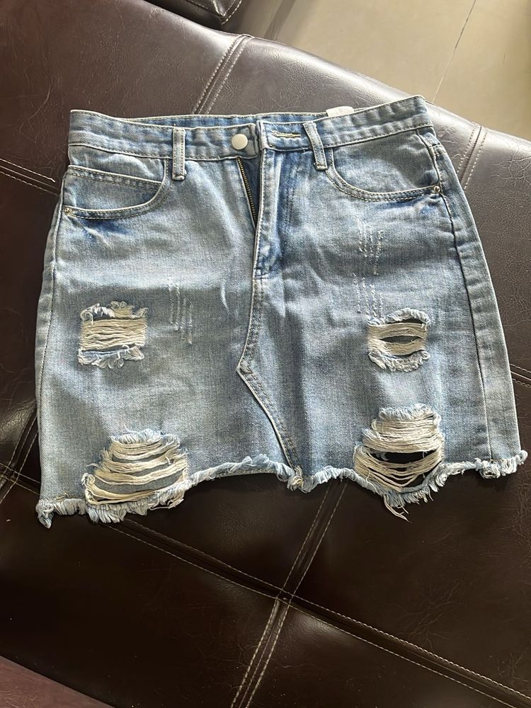 Distressed Denim Mini Skirt