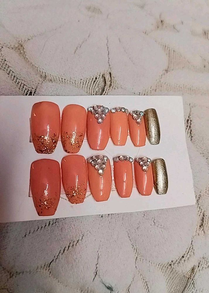 Peach Sparkle Press-On Nails