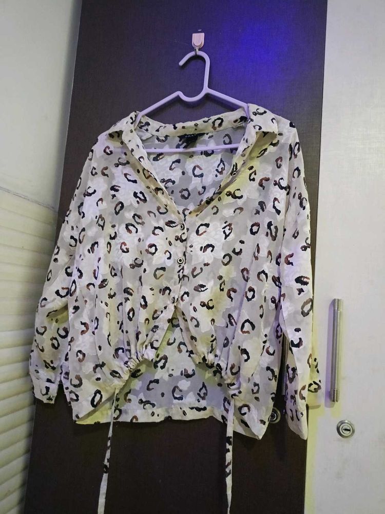 Trendy Leopard Print Sheer Shirt With Collar
