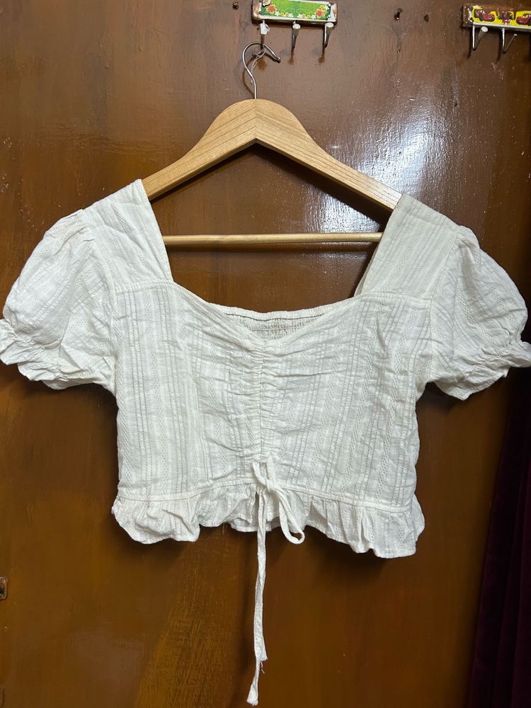White Ruched Crop Top