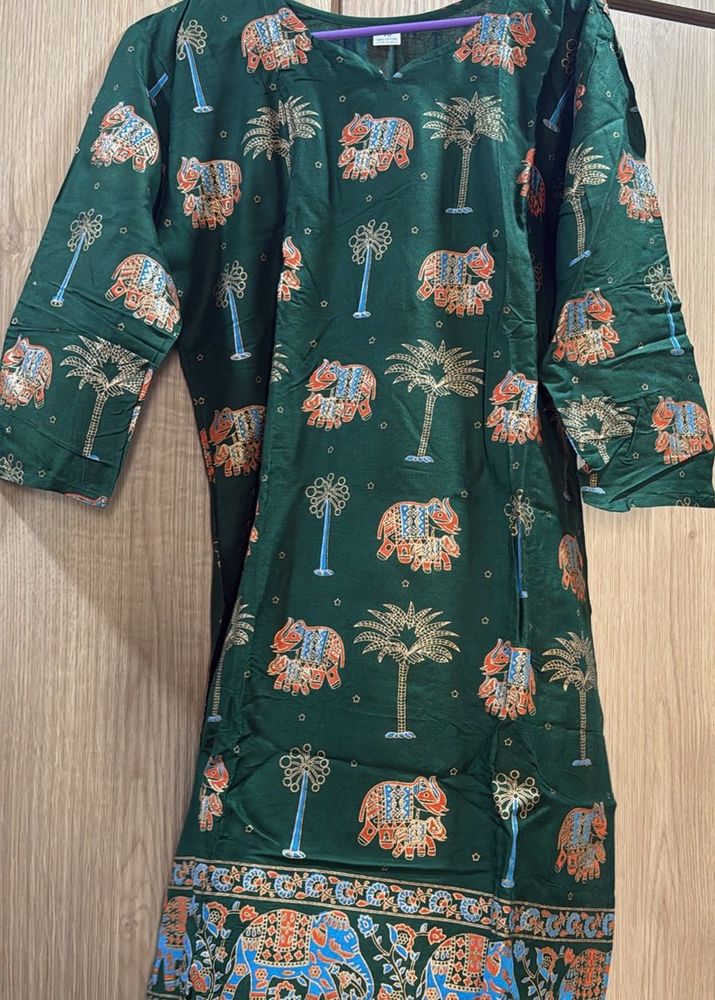 Green Elephant Print Kurti