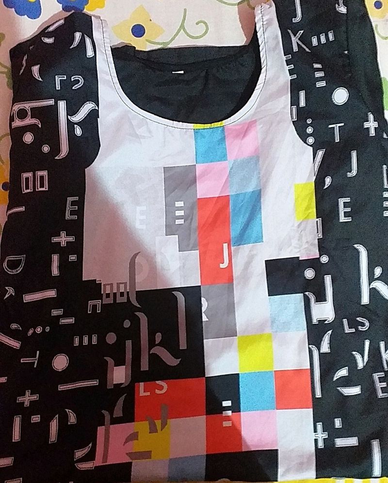 &#34;BLACK COLOR PRINT SILK KURTI&#34;