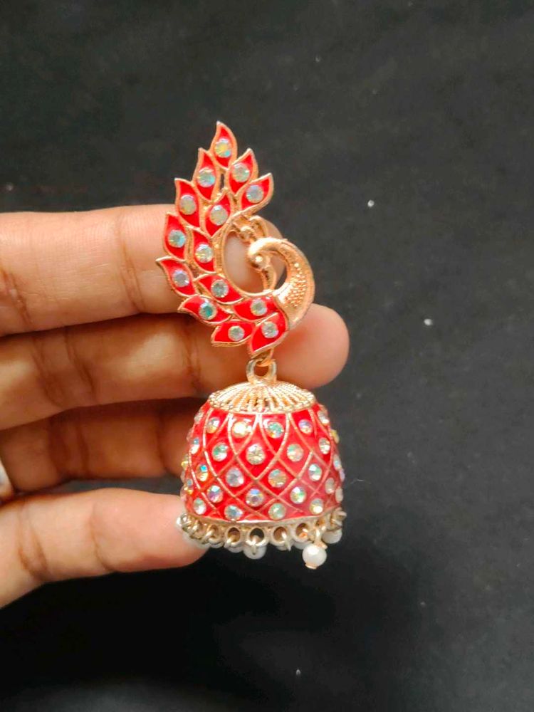 Red Jhumka Earrings