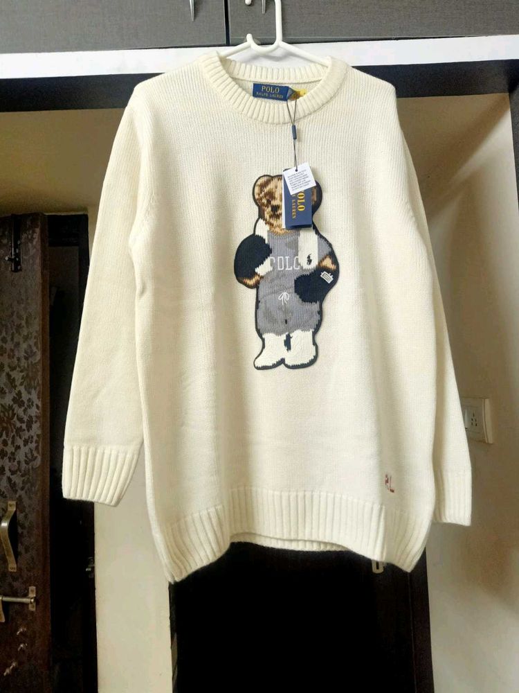 New Ralph Lauren Polo Bear Cream Knit Sweater