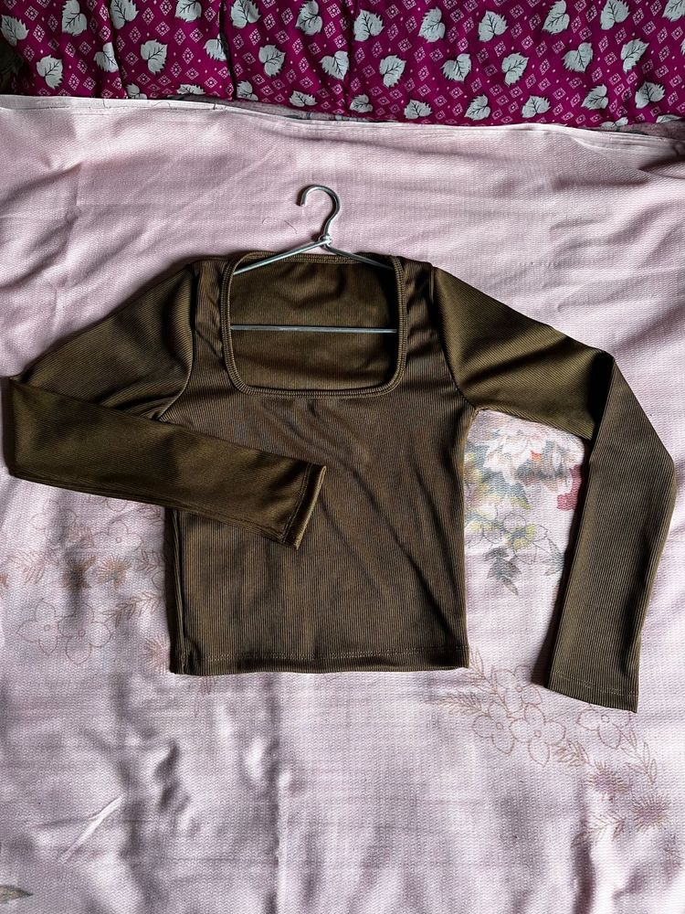 Coffee Brown Square Neck Long Sleeve