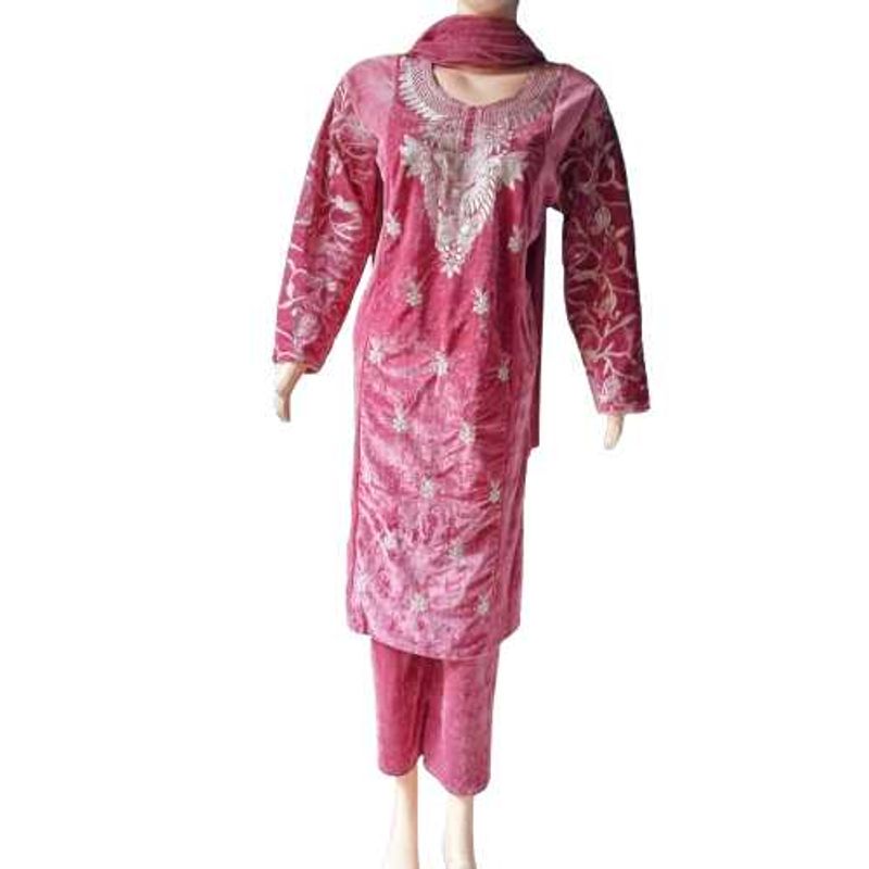 Elegant Pink Velvet Kurta Set