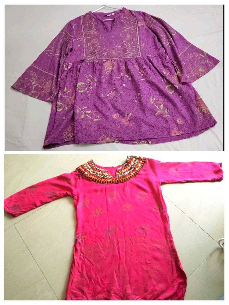 Elegant Ethnic Kurti Combo – Pink &amp; Purple