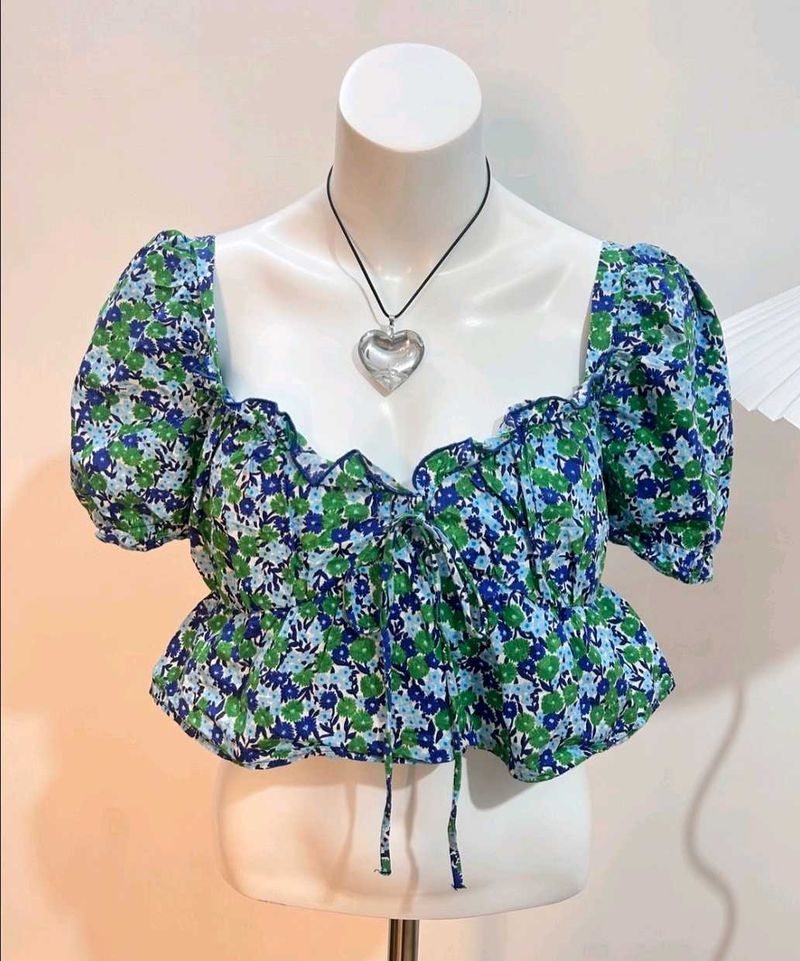 ZARA Floral Puff Sleeve Top