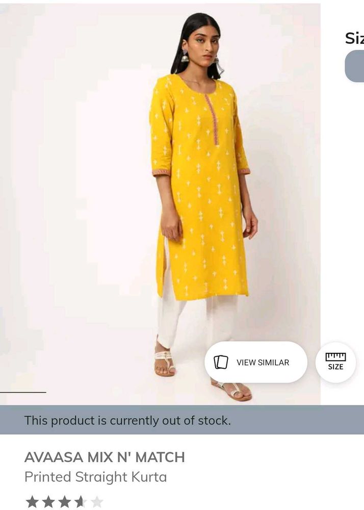 Avaasa Yellow Printed Straight Kurta