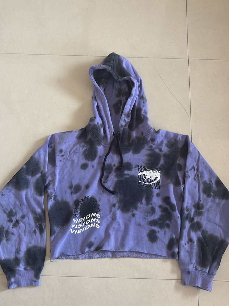 Purple Tie-Dye Cropped Hoodie – “VISIONS” Print