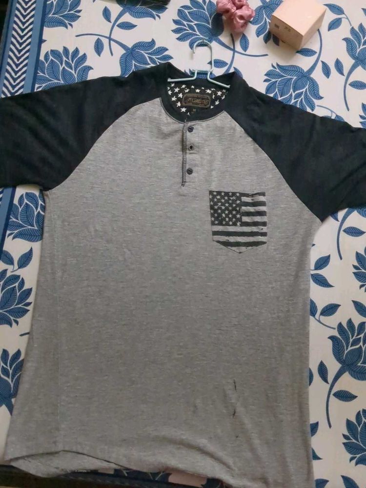USA FLAG AND STARS T SHIRT WITH POCKET
