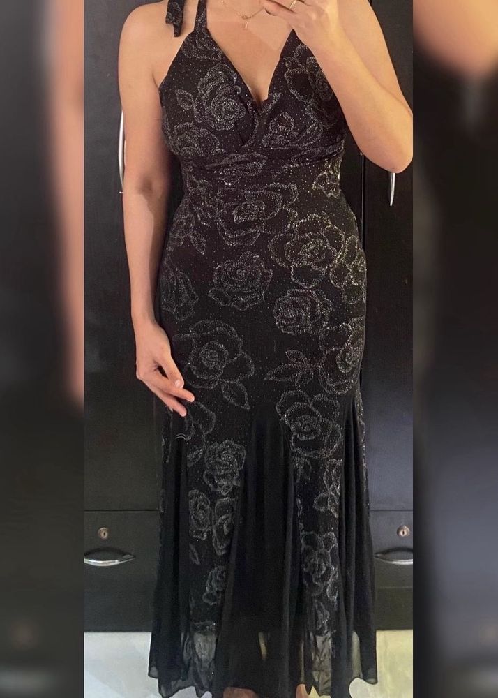 Elegant Black Floral Maxi Dress(Fixed price)