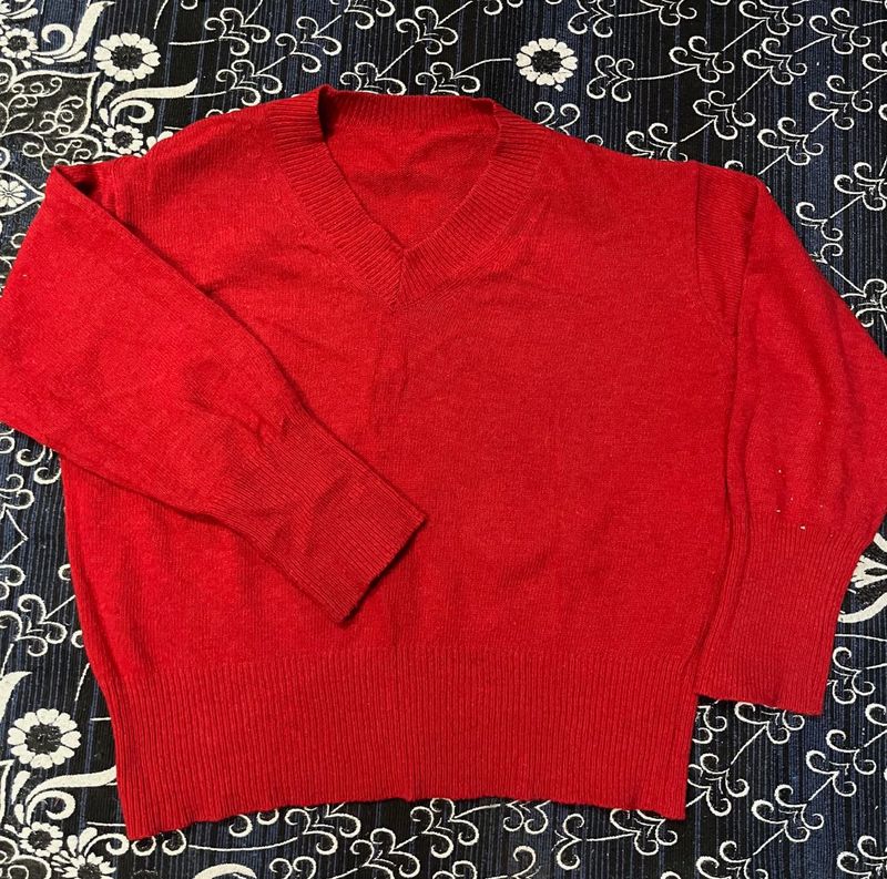 Red V-Neck Pullover Sweater