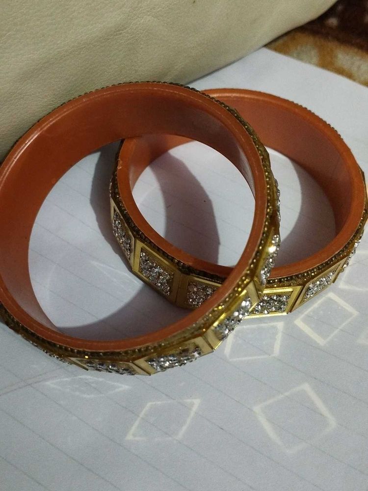 Orange &amp; Gold Beaded Bangles
