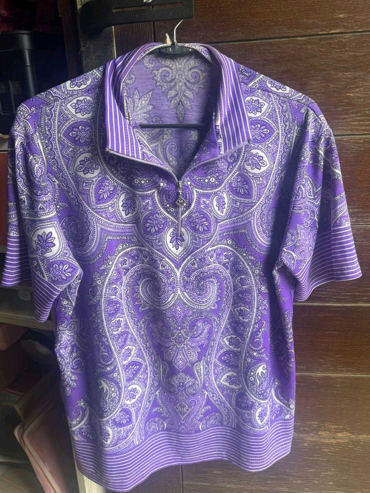 Purple Paisley Half-Zip Polo