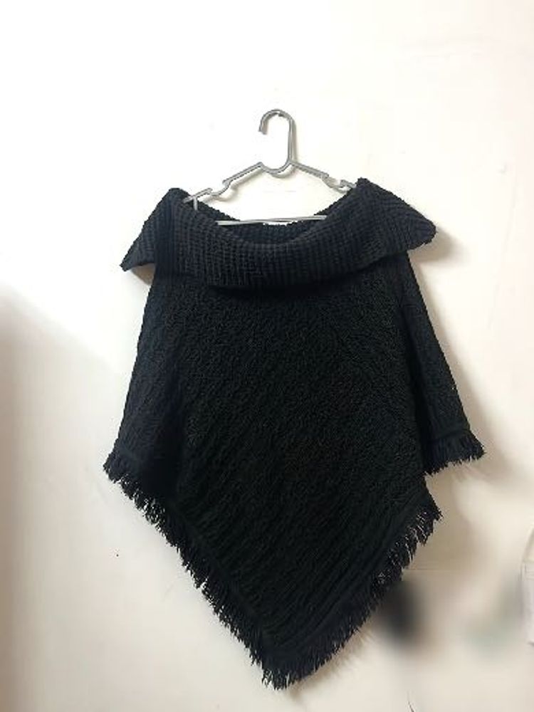 Chic Black Fringe Poncho