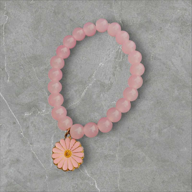 Blush Pink Beaded Bracelet with Cute Daisy Charm