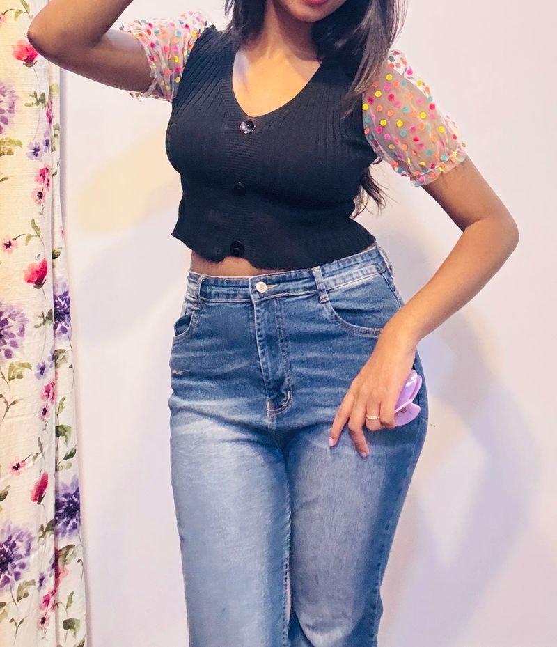 Tank Top With Multi Color Net As Sleeves