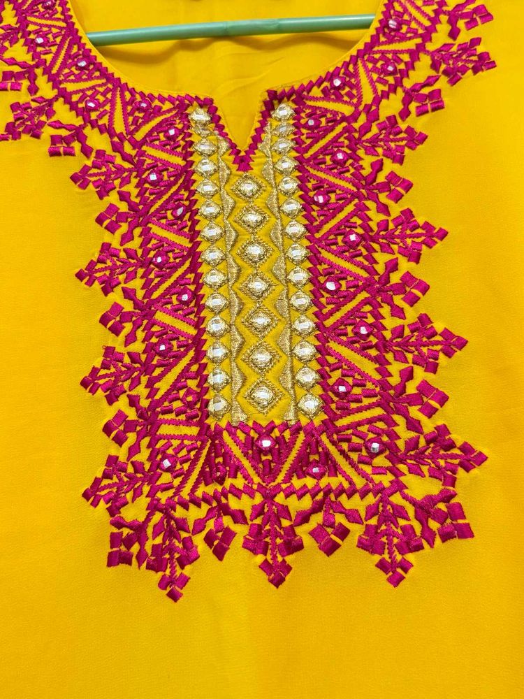 Yellow Embroidered Kurta