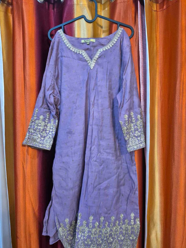 Purple Embroidered Kurti with Duppata