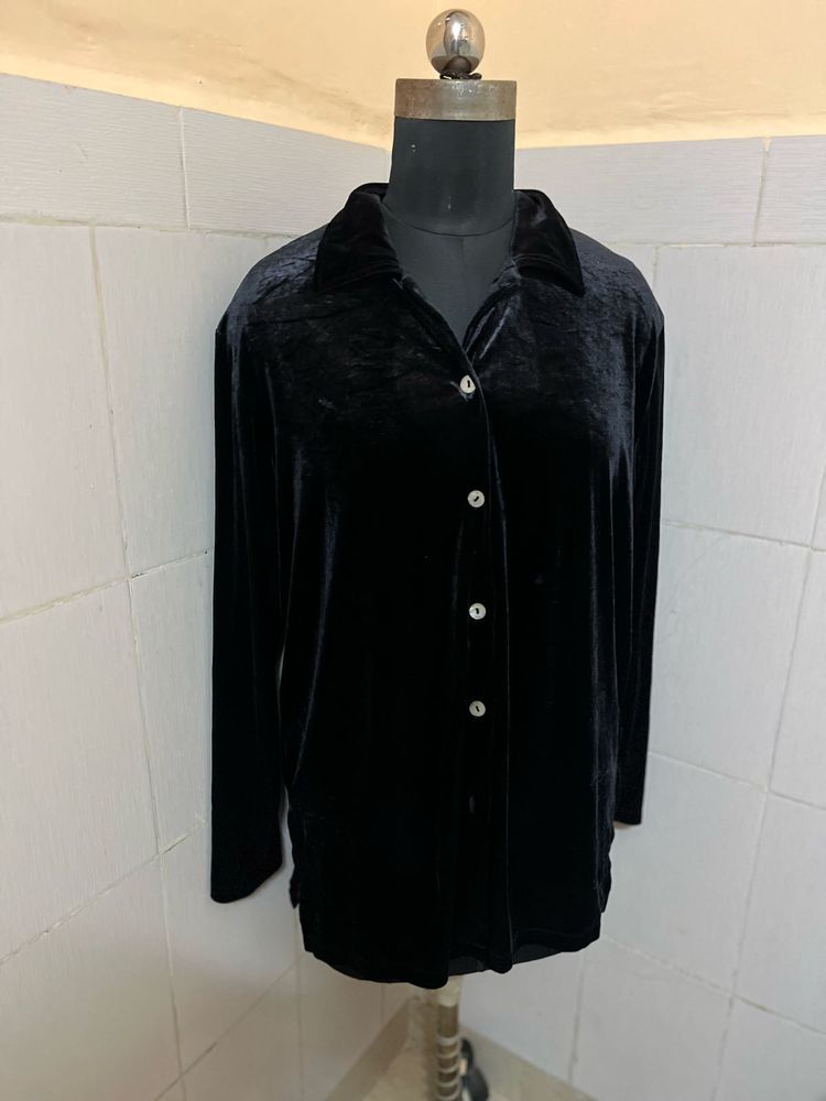 Elegant Black Velvet Shirt