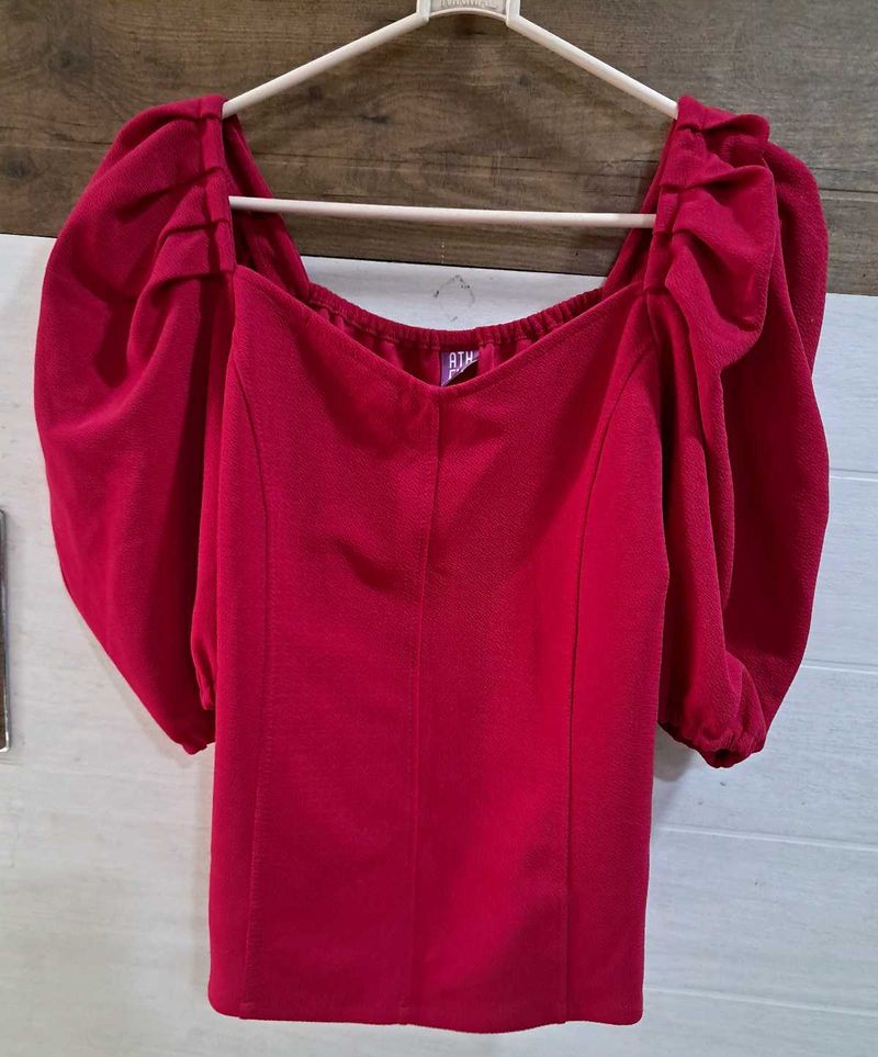 Athena Pink Crop Top With Pouffy Sleeves