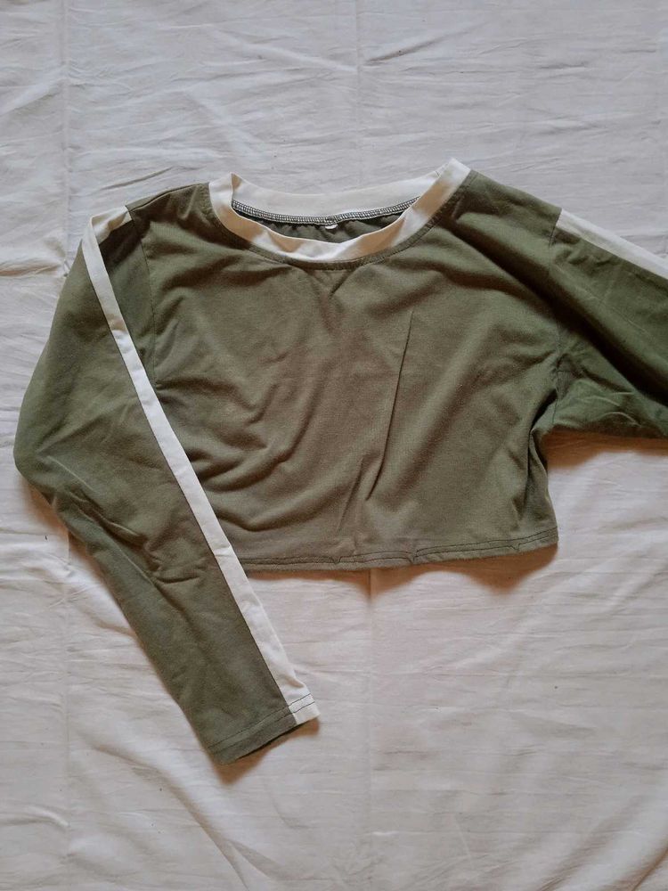 Olive Long Sleeve Crop Top