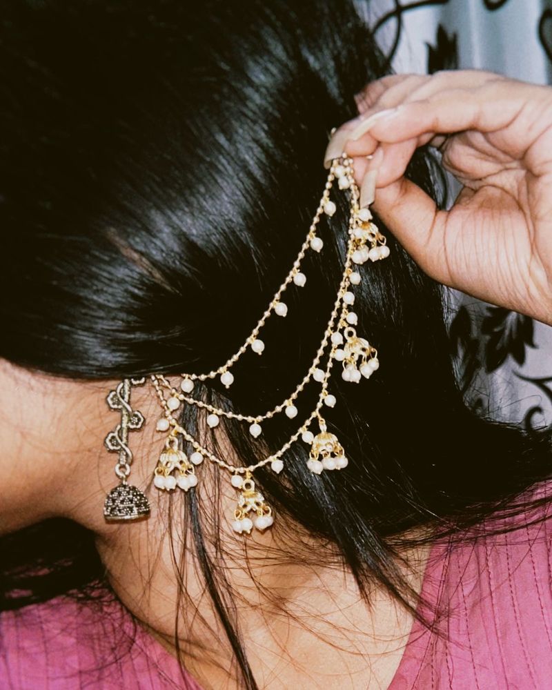 Sanjog Gold Plated Pearls Layered Ear Chain Mattil