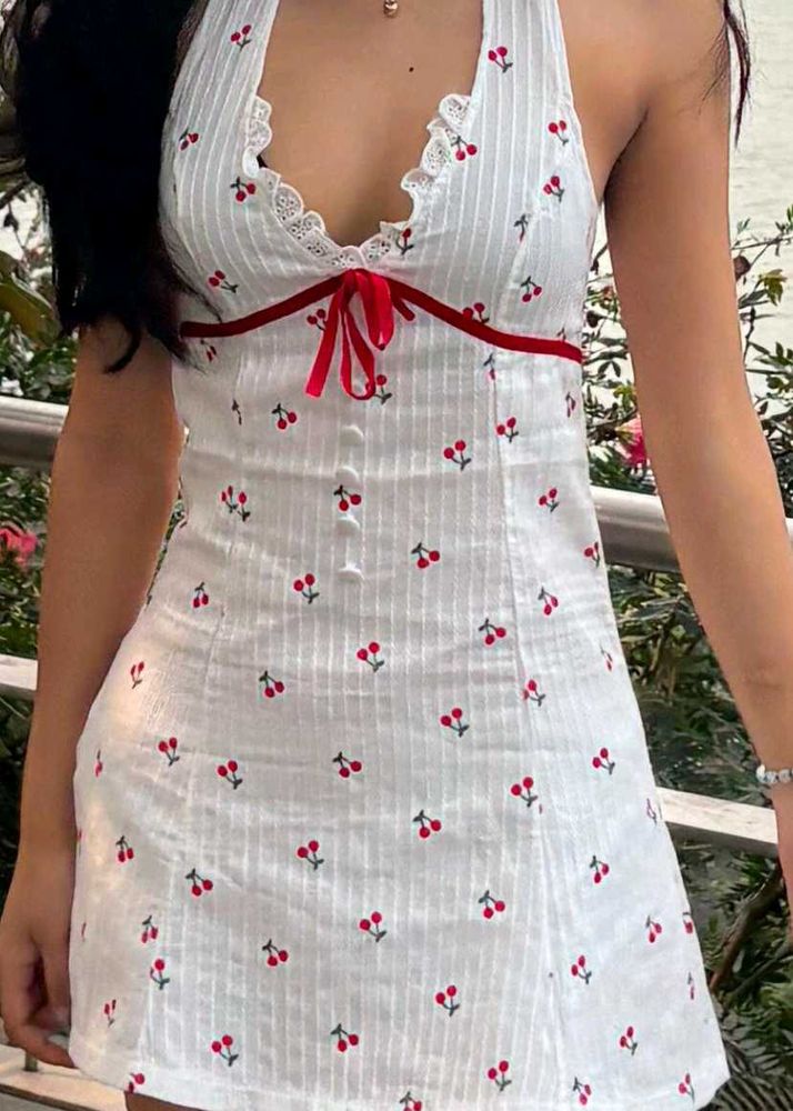 White Halter Neck Dress
