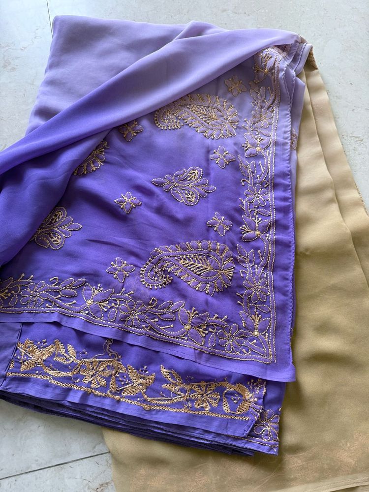 Georgette Two Shade Lucknowi Saree
