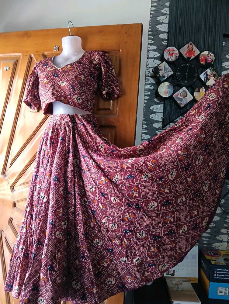Burgundy Elephant Print Chaniya Choli  Set