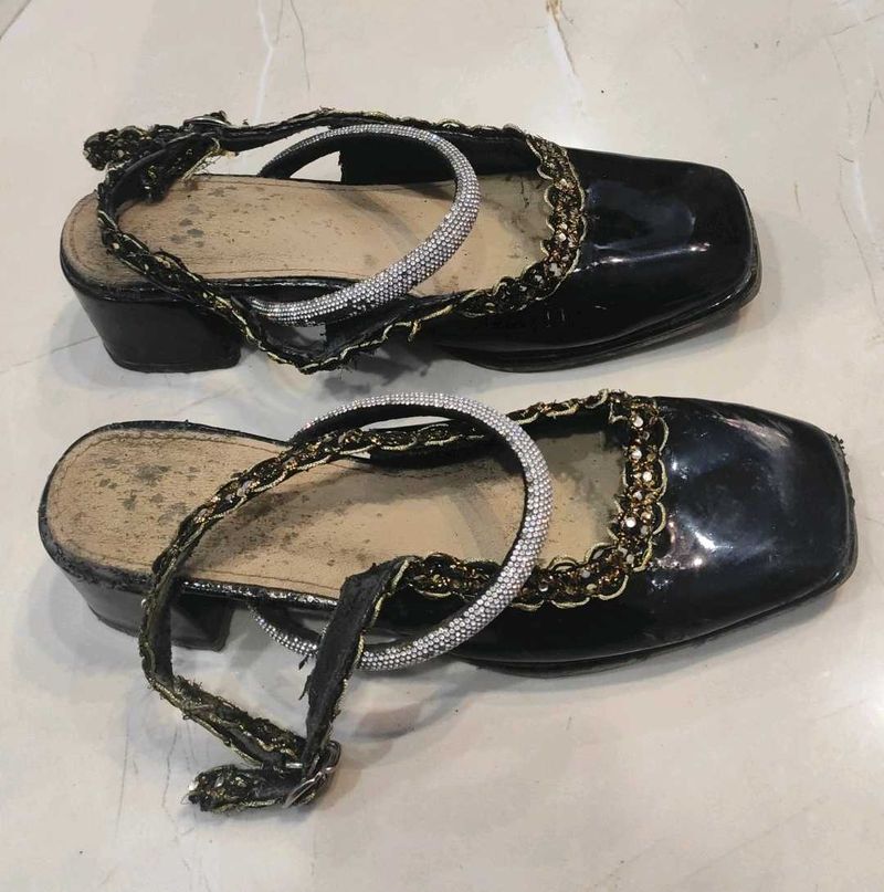 Black Embellished Mules