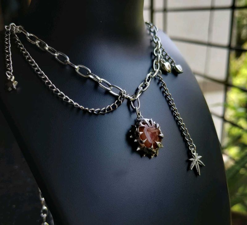 Soft Soldered Real Stone Gothic Necklace