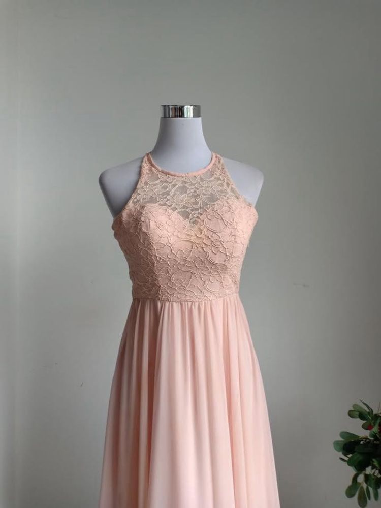 Peach Lace Halter Maxi Dress