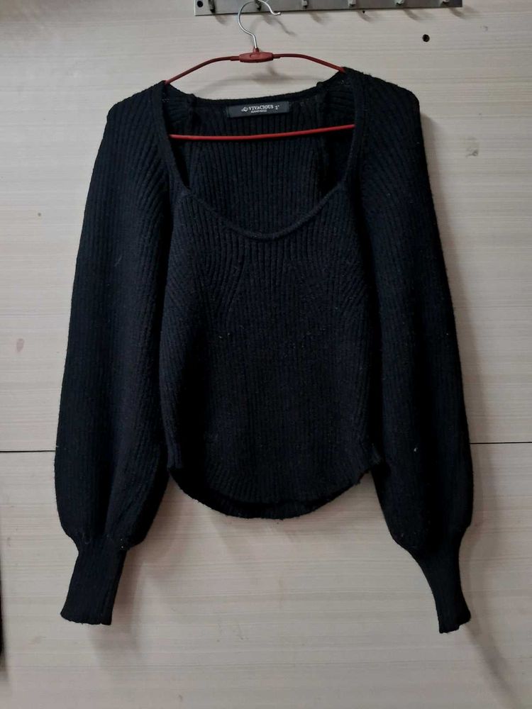 Black Knit Square Neck Sweater