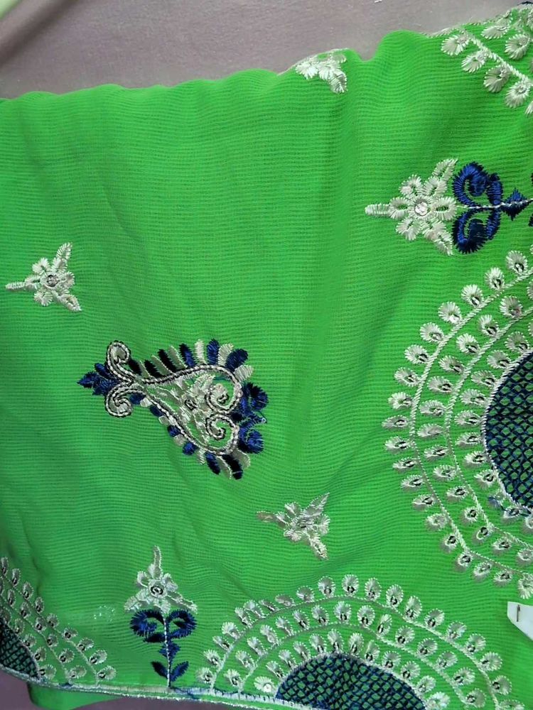 New Green Embroidered Saree