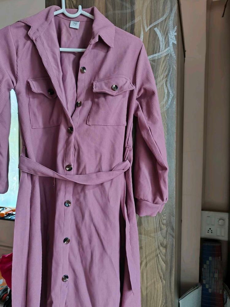 Pink Corduroy Shirt Dress