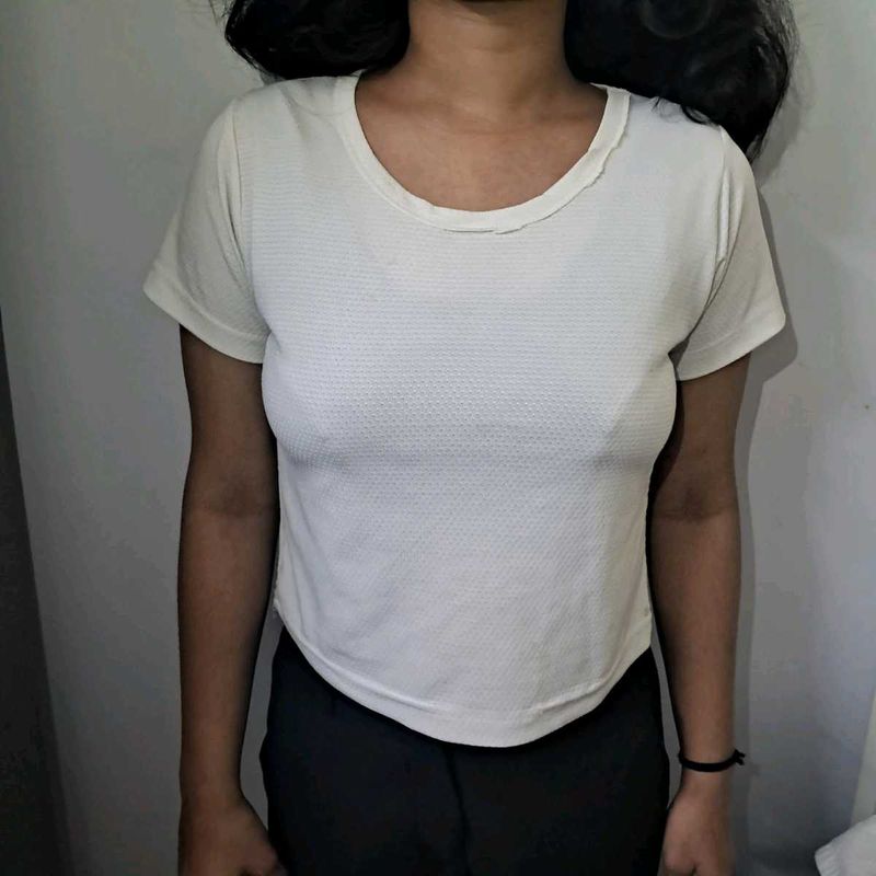 a plain white crop top