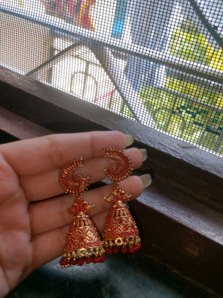 Red Jhumka Earrings
