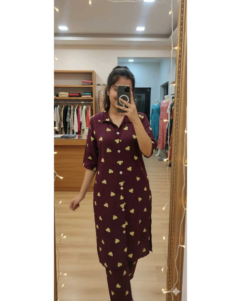 Maroon Heart Print Co-ord Set | Stylish
