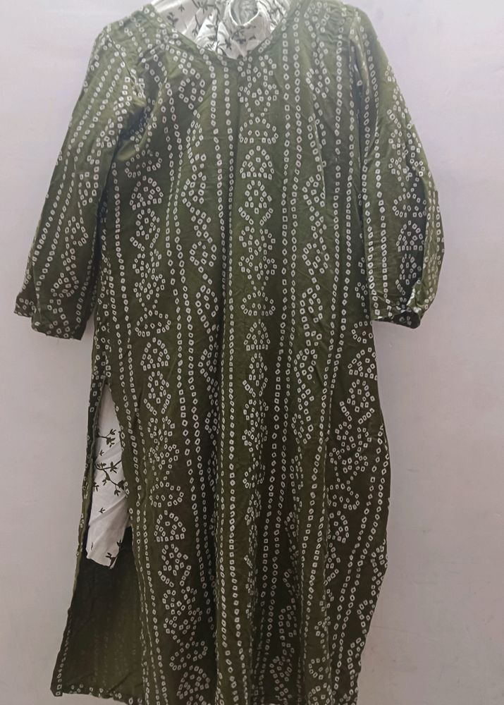 Women Olive Green Printed Kurta And Plazo Set