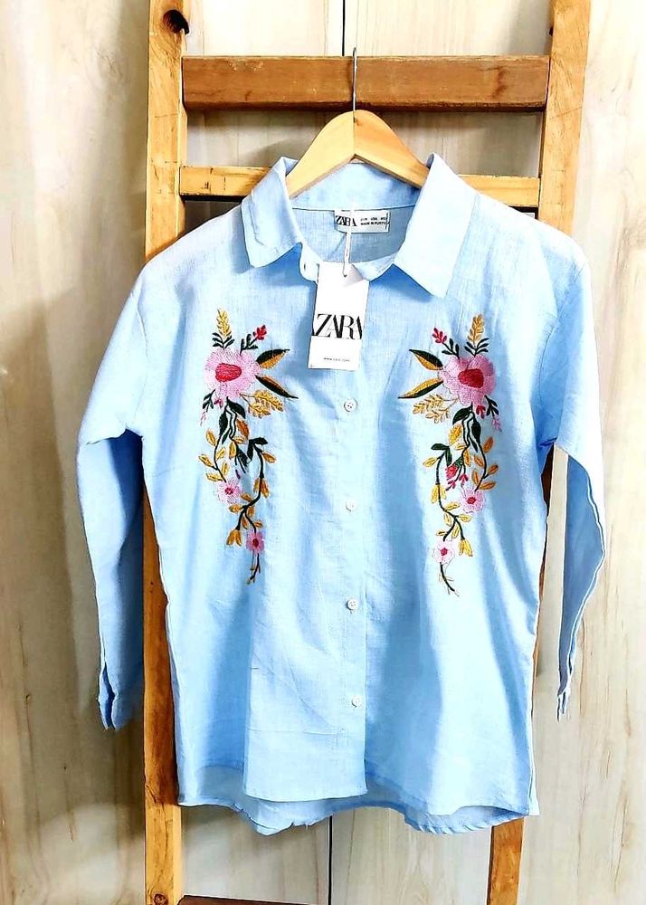 Zara Embroidered Floral Shirt Size-36