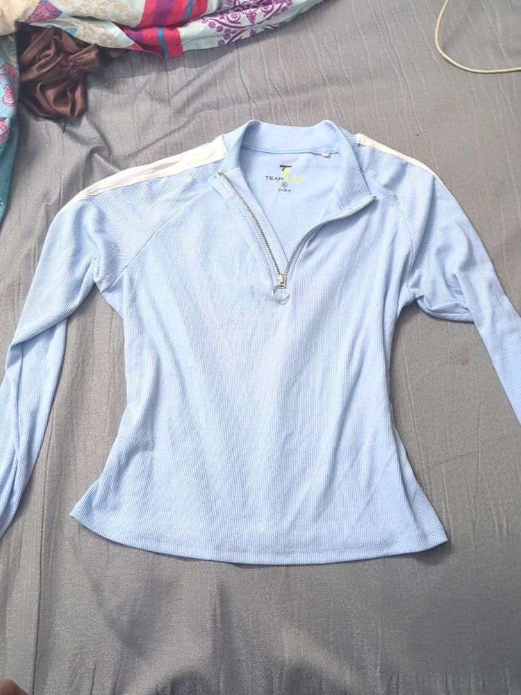 Light Blue Long Sleeve zipper Top